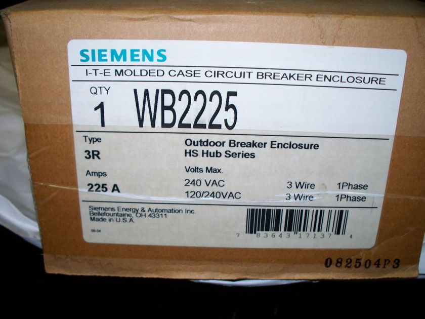 Seimans ITE 200amp 3R breaker enclousure WB2225  