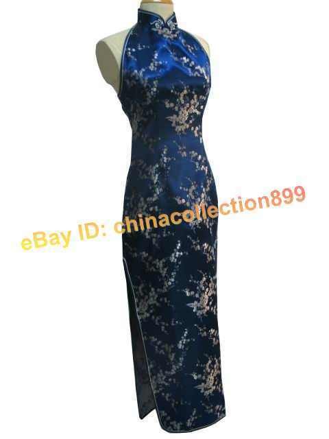 Plum Blossom Backless Cheongsam Long Evening Party Dress  