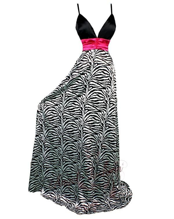 Contrast Bow Back V Neck Zebra Evening Dresses S M L XL 2XL Black 