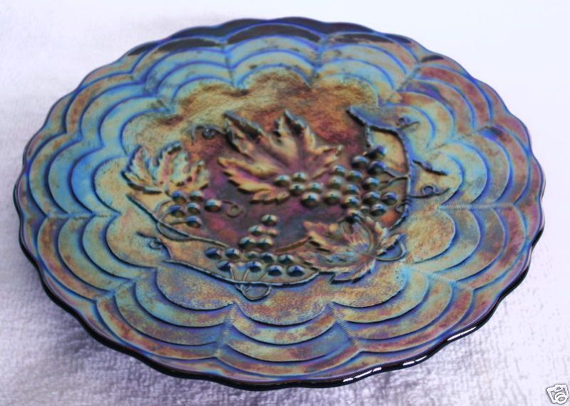   Carnival GRAPE 6 Plate VERY RARE Cobalt Blue   BEAUTIFUL  