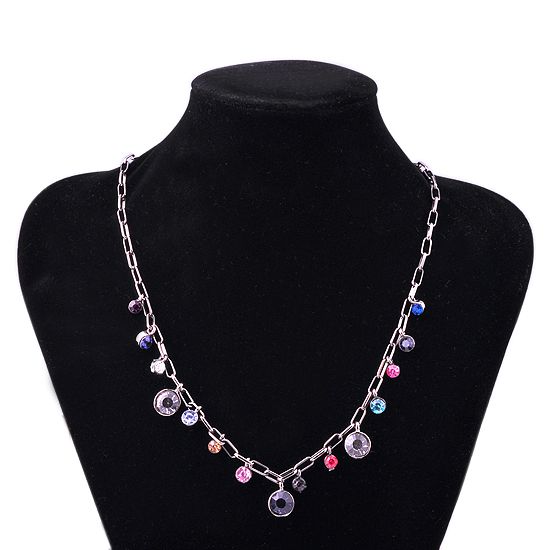 Multi Color Round Rhinestone Drop Short China Strand Necklace 10 