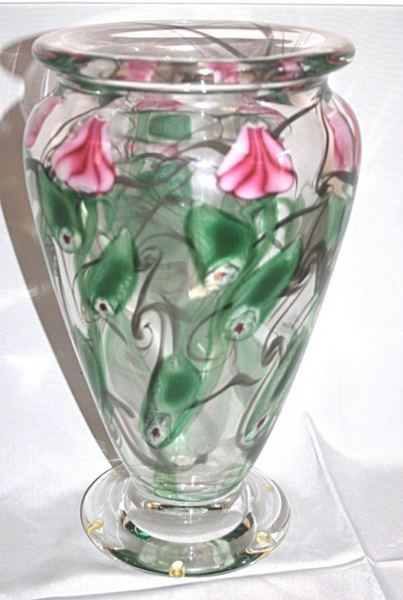 LG VANDERMARK ROSE VASE SIGNED STEPHEN SMARR, DOUG MERRITT   MARKED VM 