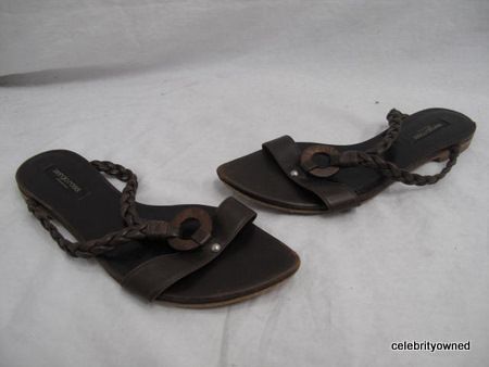 Sergio Rossi Brown Leather Braided Slip On Sandals 37.5  