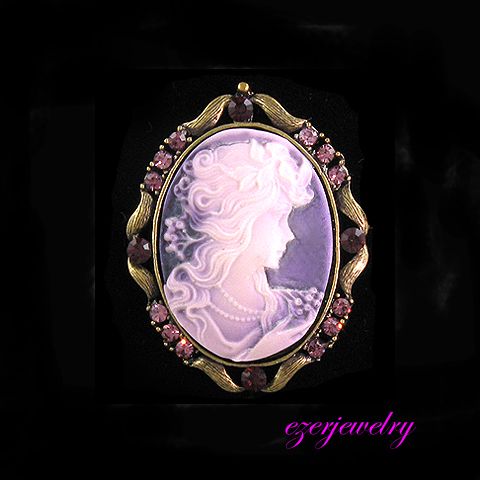 New Antique Style Purple Cameo Crystal Pin Brooch P514  