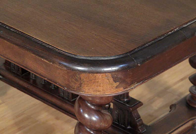 Antique French Solid Oak Jacobean Dining Table  