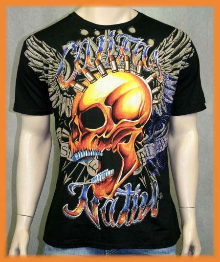 Christian Audigier Bullet Head CALIFAS NATIVE T shirt L punk  