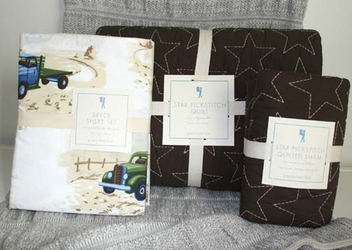 POTTERY BARN STAR PICKSTITCH QUILT Bryce Truck SHEET set Twin Brown 