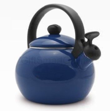   2Qt BLUE PORCELAIN ENAMEL Whistling Tea Kettle GB NIB  