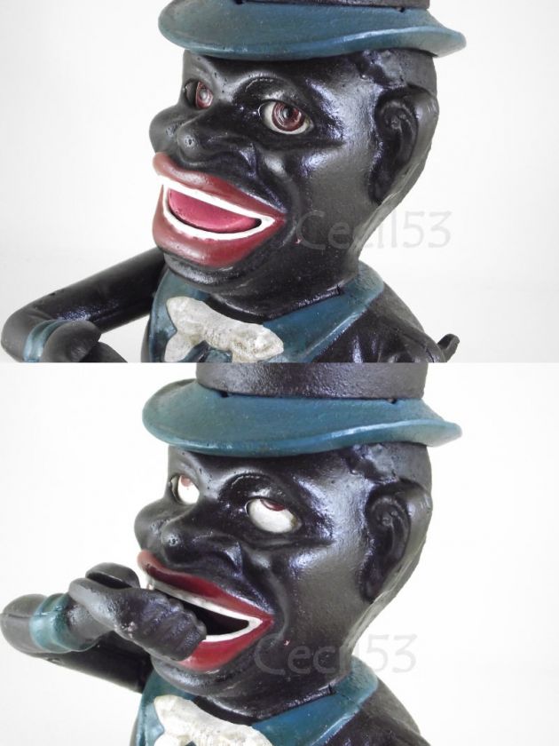 BLACK MAN JOLLY N w TOP HAT MECHANICAL BANK EYES ROLL  