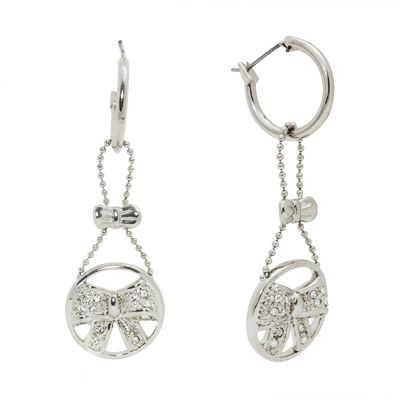 Adorable Hooped Bow w/ Rhinestones Dangle Drop Earrings  