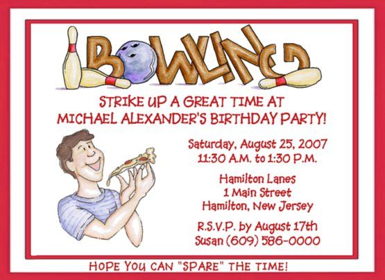 10 BOWLING PARTY BIRTHDAY CUSTOM INVITATIONS  