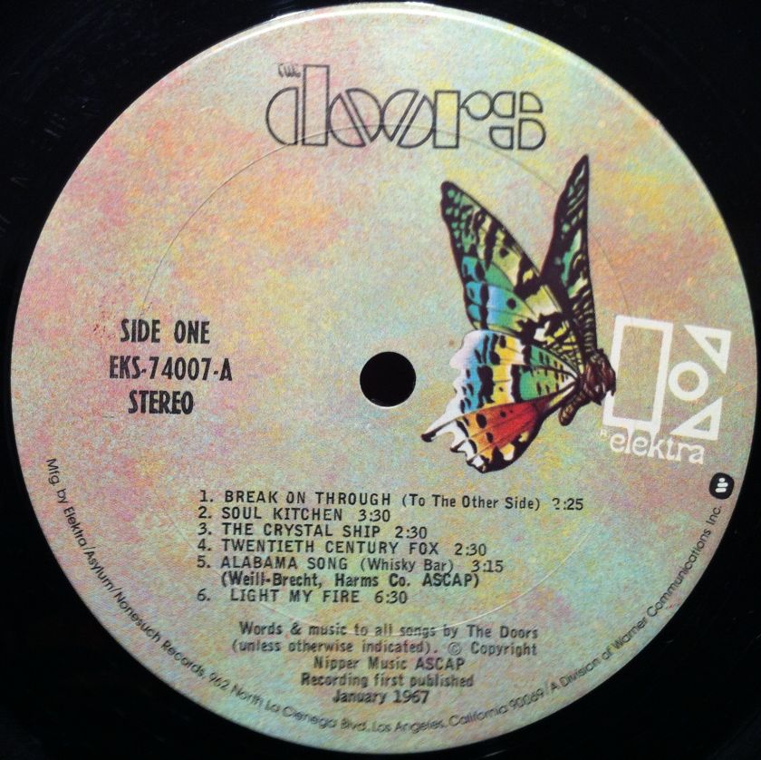 THE DOORS s/t LP VG+ EKS 74007 Vinyl 1967 3rd Press Butterfly Label 1B 