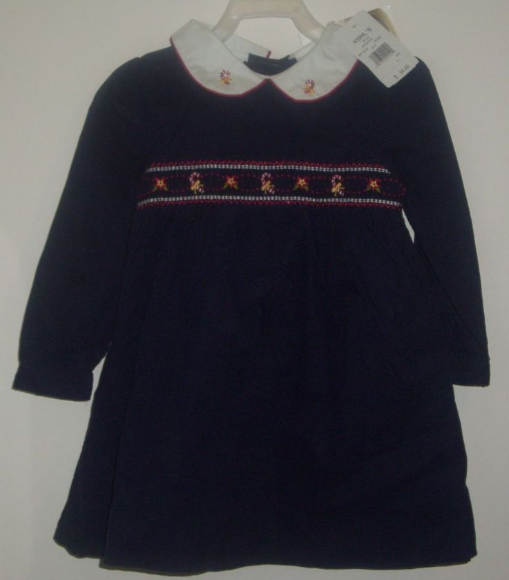   Christmas Corduroy Navy Holiday Dress Poinsettia & Candy Canes  