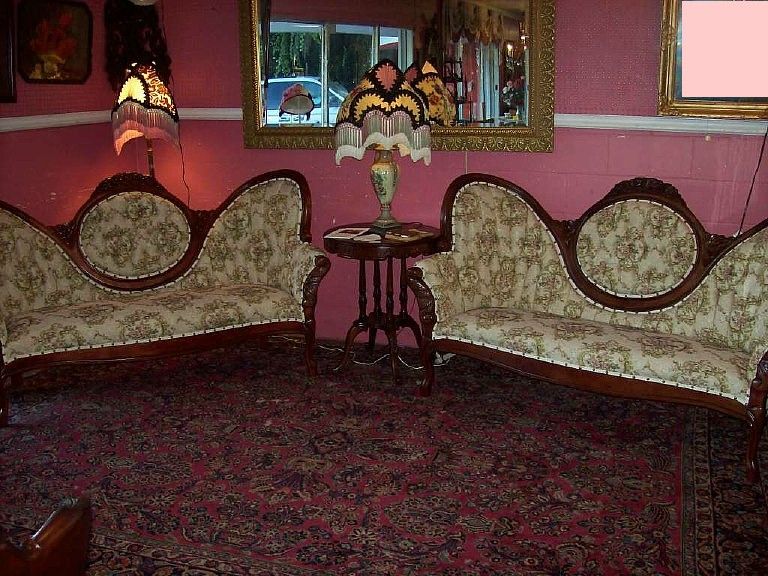 VICTORIAN PARLOR SET 2 MATCHING SETTEES CARVED ROSES OUTSTANDING 