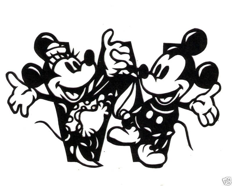 Mickey & Minnie Mouse Letter W Chinese Paper Cutting  