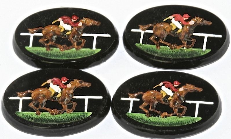   GLASS PAINTED INTAGLIO HORSE RACING TO MAKE CUFFLINKS JEWELRY  