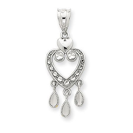 14K WHITE GOLD DIAMOND CUT CHANDELIER HEART PENDANT  