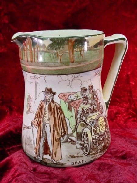   Antique ENGLISH ROYAL DOULTON DEAF Motoring PITCHER Holdcroft PERFECT