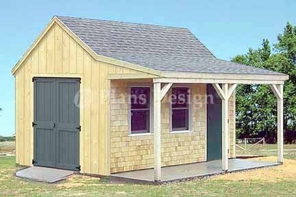 12 x 16 Cottage / Cabin Shed With Porch Plans #81216  