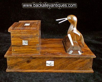 Old Vintage Folkart Rosewood Bird Cigarette Dispenser  