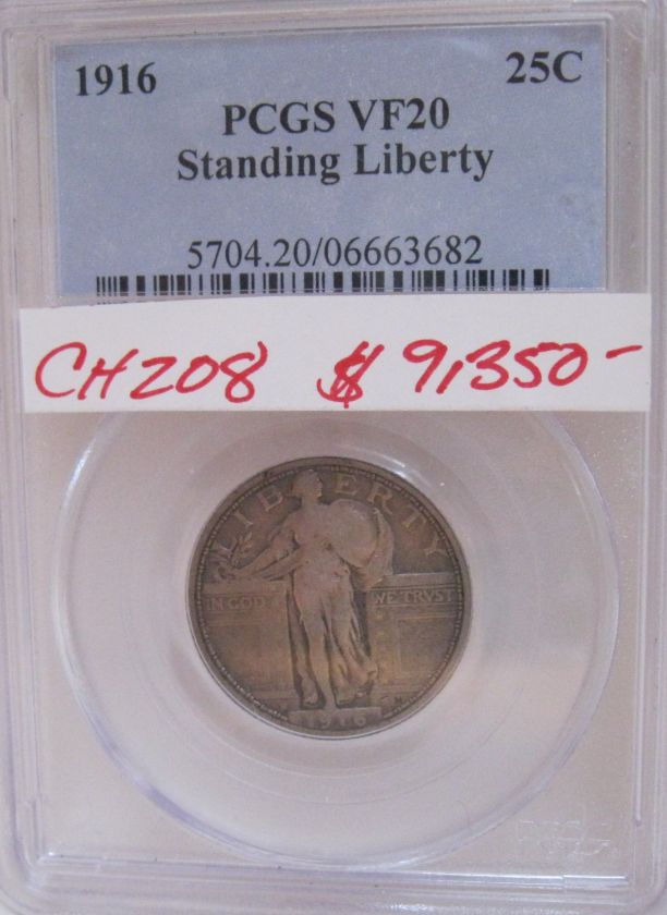 1916 Standing Liberty Quarter Dollar PCGS VF20 CH208  