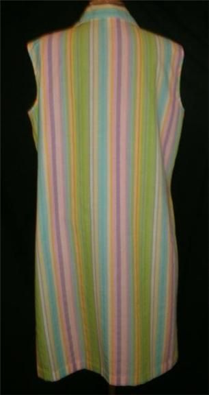 NICE Vintage 70s Pastel Striped House Coat Dress Duster L XL 44 Bust 