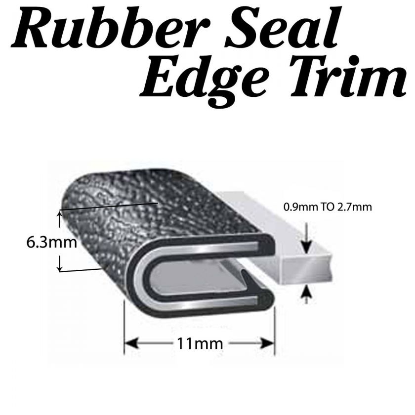 12 RUBBER GRIPPING EDGE TRIM MOLDING 6.3mm 01 BLACK  