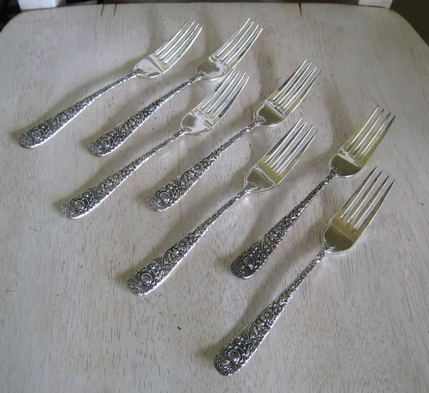 Godinger Silverplate Olde Bouquet Floral Handle Dinner Forks  