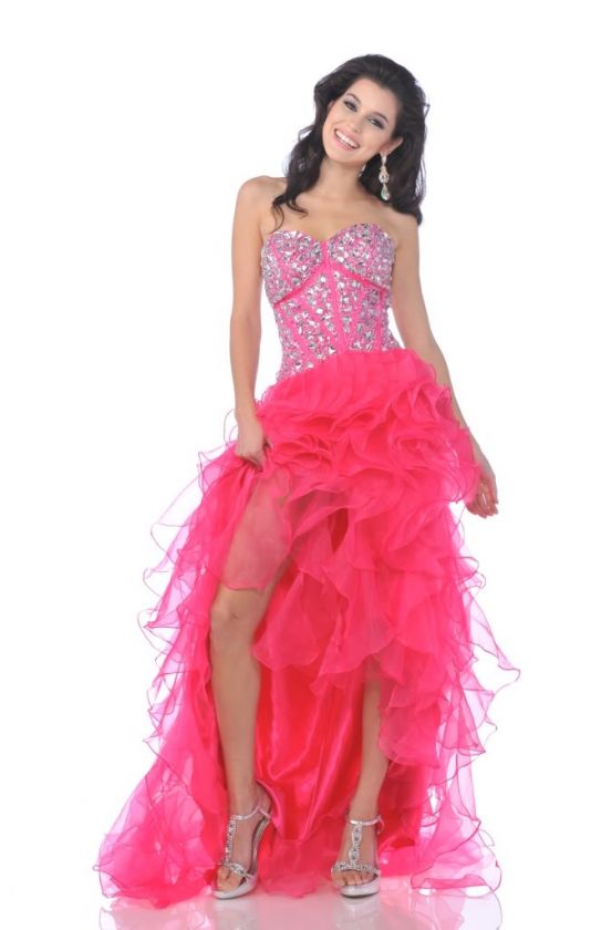 LONG FORMAL RHINESTONE RUFFLED TULLE STRAPLESS SWEETHEART PROM DRESS 