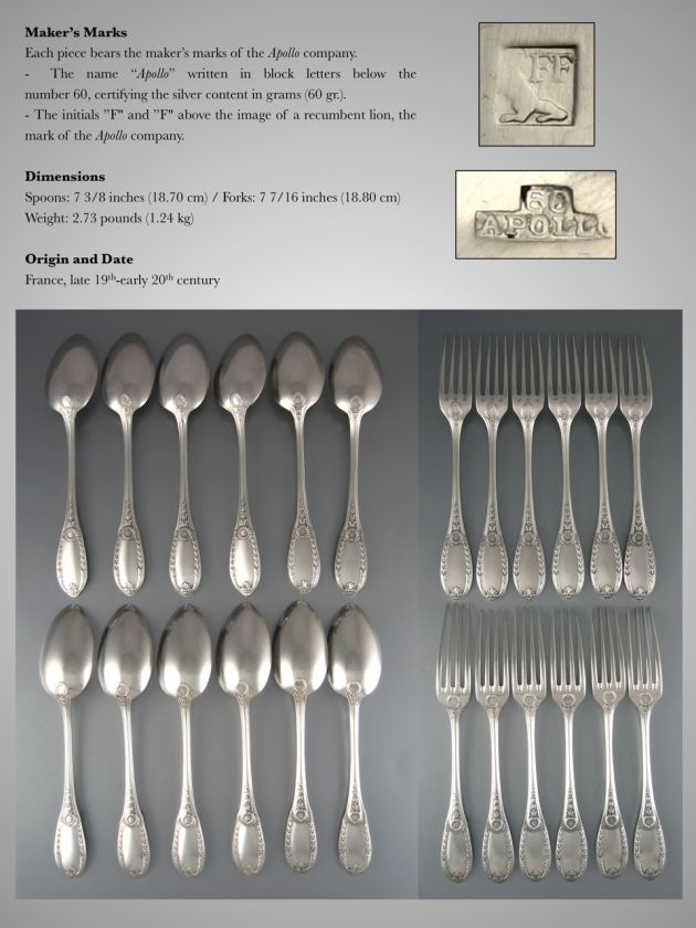 Antique French Silverplated Flatware Set, Neoclassic  