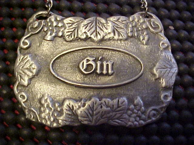 GIN Decanter Label Bottle Tag by Bacchus Pewter  