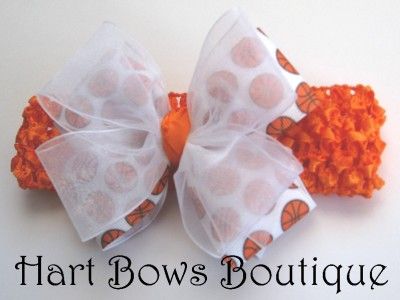 baby girl BASKETBALL SPORTS BOW on crochet HEADBAND  