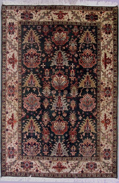 6x9 GREEN IVORY PERSIAN TABRIZ WOOL AREA RUG CARPET  