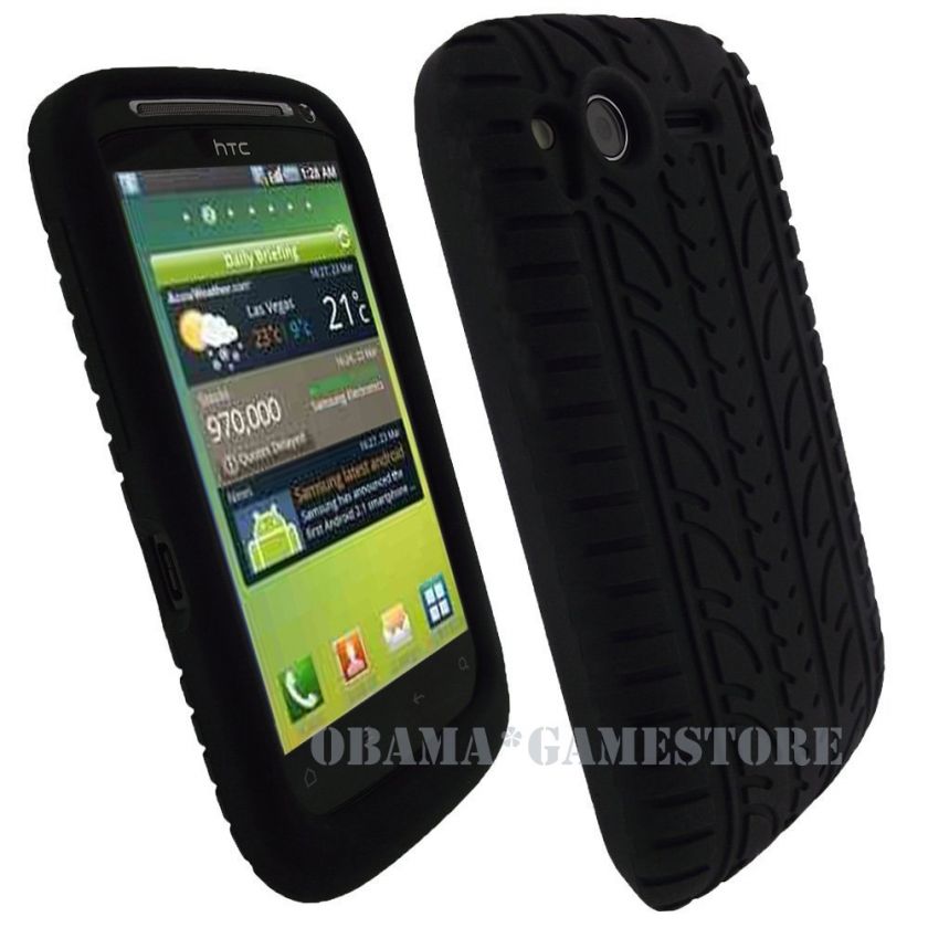 BLACK TYRE TREAD RUBBER FOR HTC DESIRE S CASE COVER NEW  