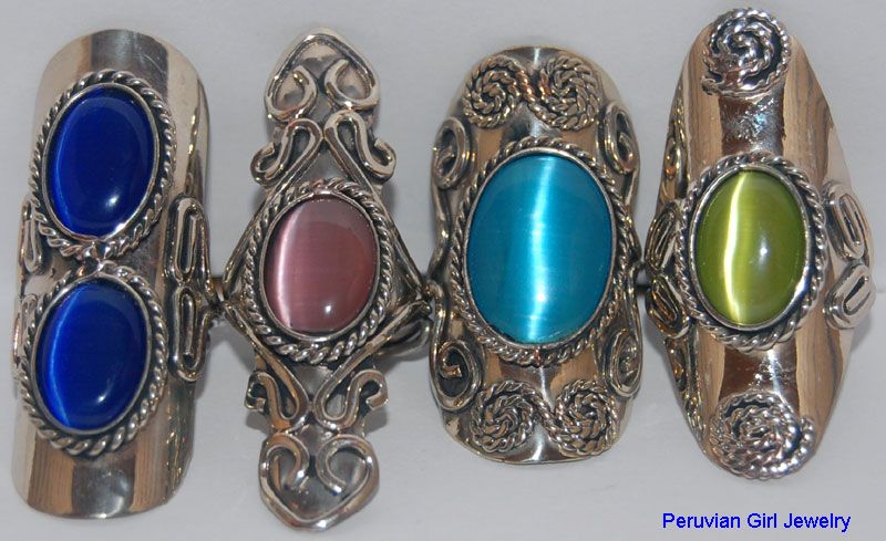 CATS EYE BEAD RINGS PERUVIAN PERU ALPACA SILVER LOT  