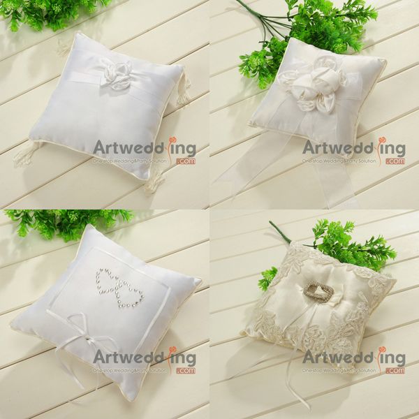 New Satin Wedding Ring Pillow (White/Ivory)