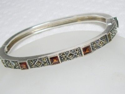 Vintage JUDITH JACK Sterling Silver Marcasite Pyrope Garnet Bangle 