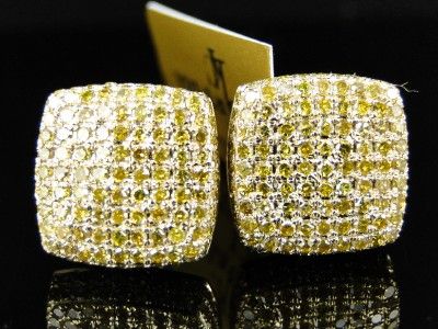 10K ICE CUBE BLOCK CANARY MENS DIAMOND STUD EARRINGS  