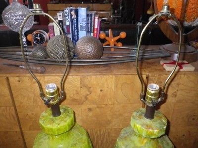 XL PAIR DANISH FROTHY LAVA GLAZE LAMPS MID CENTURY MOD  