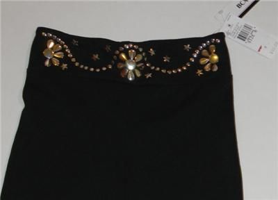 GIRLS BCX GIRL BLACK STRETCH PANTS GOLD DEC SZ 6 NWT  