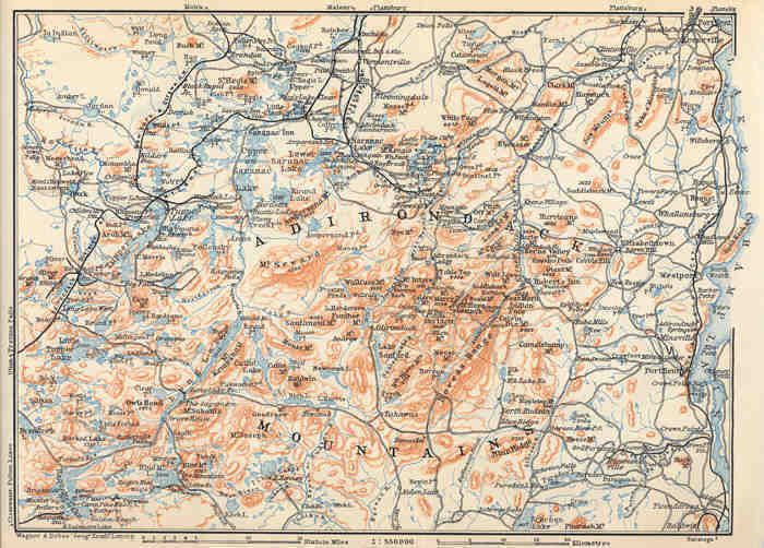 USA 1904 New York State ADIRONDACKS. Interesting Old Antique Map 