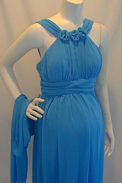 New Aqua 3 Roses Wedding Maternity Dress LARGE Formal  