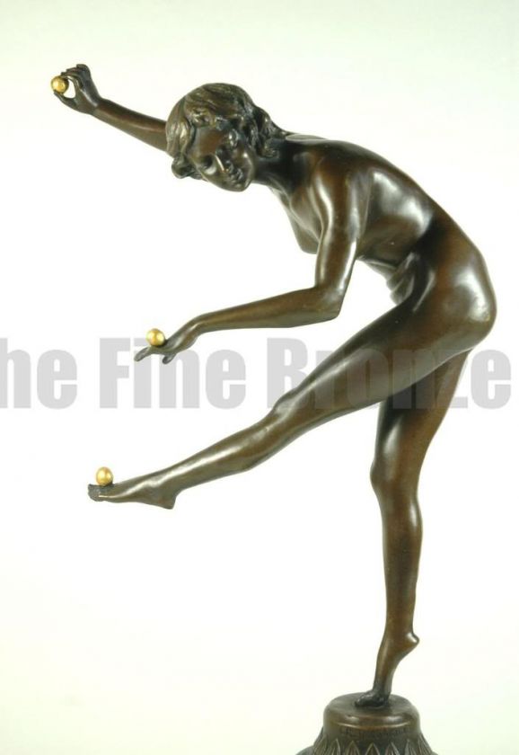 CL.JR.COLINET bronze statue art deco girl with balls  