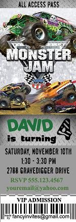   Monster Trucks Jam Truck Birthday Party Ticket Invitations  