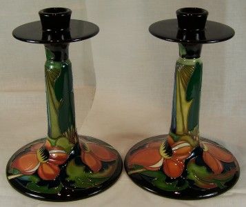 Moorcroft pair candlesticks Ryden Fields 850/7 Mint 19cm / 7.5 high 