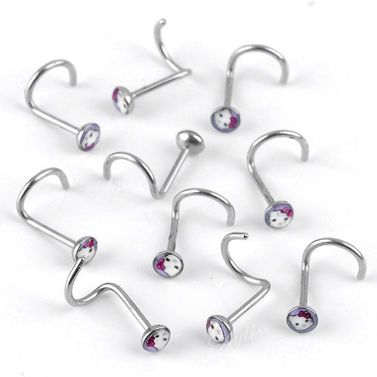   Stainless Steel Bar Hellokitty 20ga Twist Screw Nose Stud Bone Ring