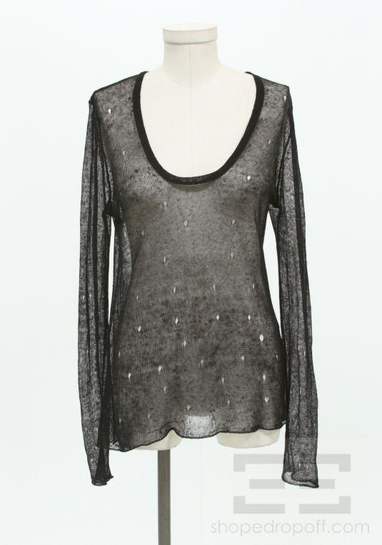 Rag & Bone Black Linen Long Sleeve Open Knit Cutout Top Size M  