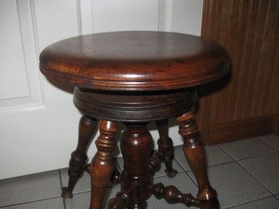 ANTIQUE FABULOUS ADJUSTABLE PIANO STOOL CLAW FEET GLASS BALLS  