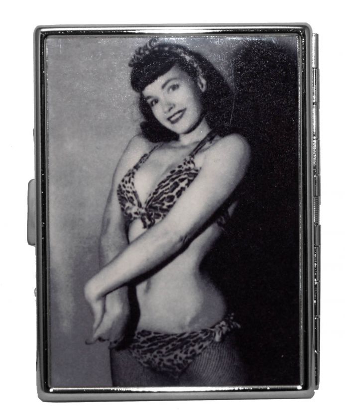 Bettie Page Burlesque Pin Up Model Leopard Bikini Reflective Metal ID 