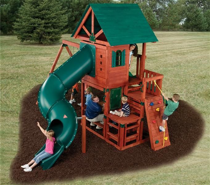 31x28 WOODEN SWINGSET / PLAYSET + 2 SLIDES & ROCKWALL  